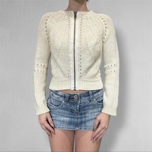 Vintage Sparrow Cream Cable Wool Knit Zip-Up Hoodie